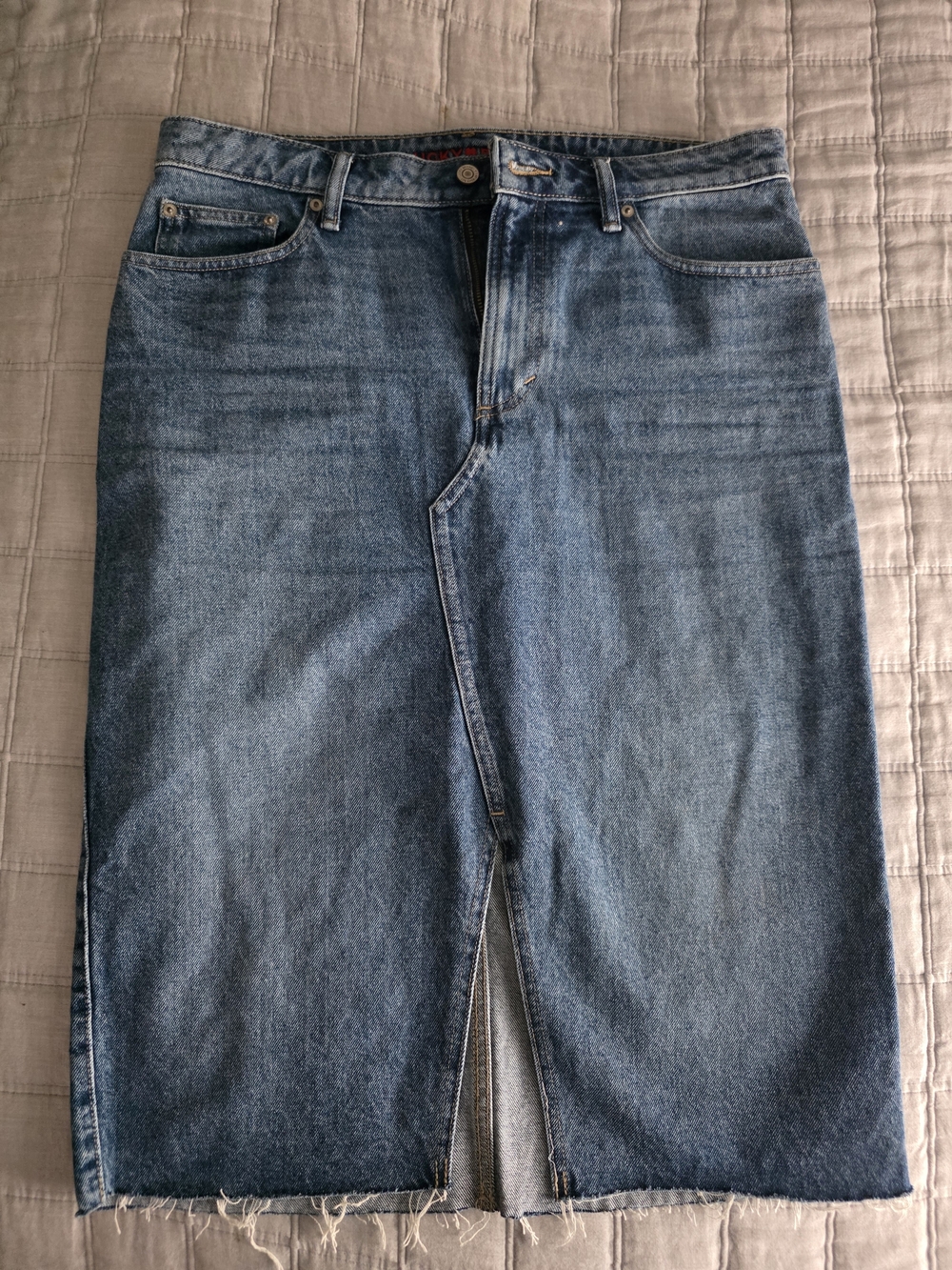 Lucky Brand Medium Blue Denim Skirt with Red Logo Detail